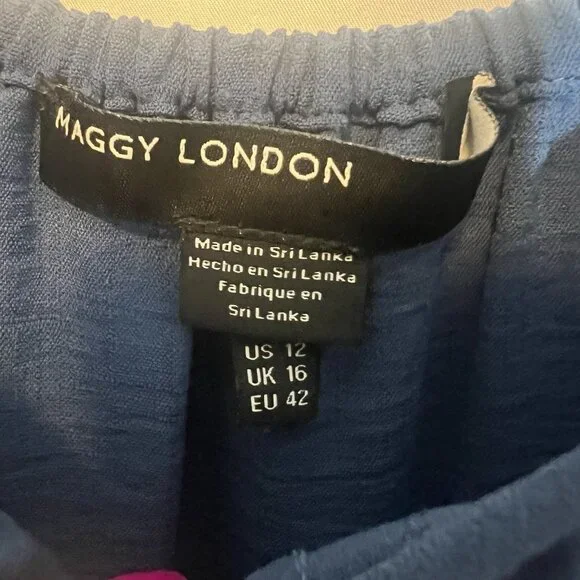 Maggy London Shirtdress 12 Blue Ruffle Sleeve Scoop Neck Tiered Pockets Buttons - Picture 4 of 10